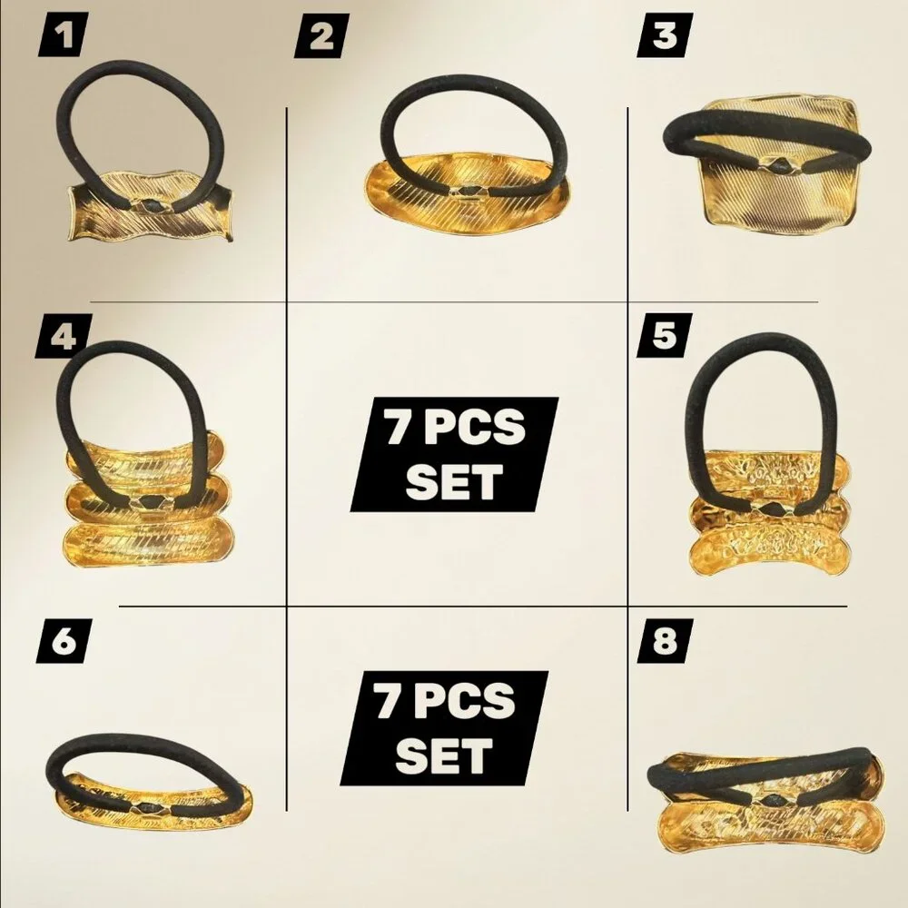 7PCS Gold Electroplated Alloy Hair Tie Set Chic Ponytail Holder Minimalist Hair